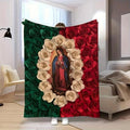 Soft Funny Throw Blanket Virgin Mary And Rose Flannel Blanket Comfortable All-Season Bedding,Suitable For Napping,Camping,Travel Colorful Mexican Flag Design Perfect Gift For Friends And Family,Bed