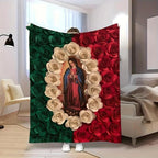 Soft Funny Throw Blanket Virgin Mary And Rose Flannel Blanket Comfortable All-Season Bedding,Suitable For Napping,Camping,Travel Colorful Mexican Flag Design Perfect Gift For Friends And Family,Bed
