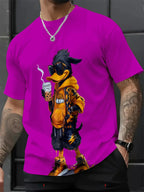 Men's 3D Cartoon Print Round Neck Short Sleeve Casual T-Shirt, Fitted All over Print, Long Clothing, All Seasons Wear