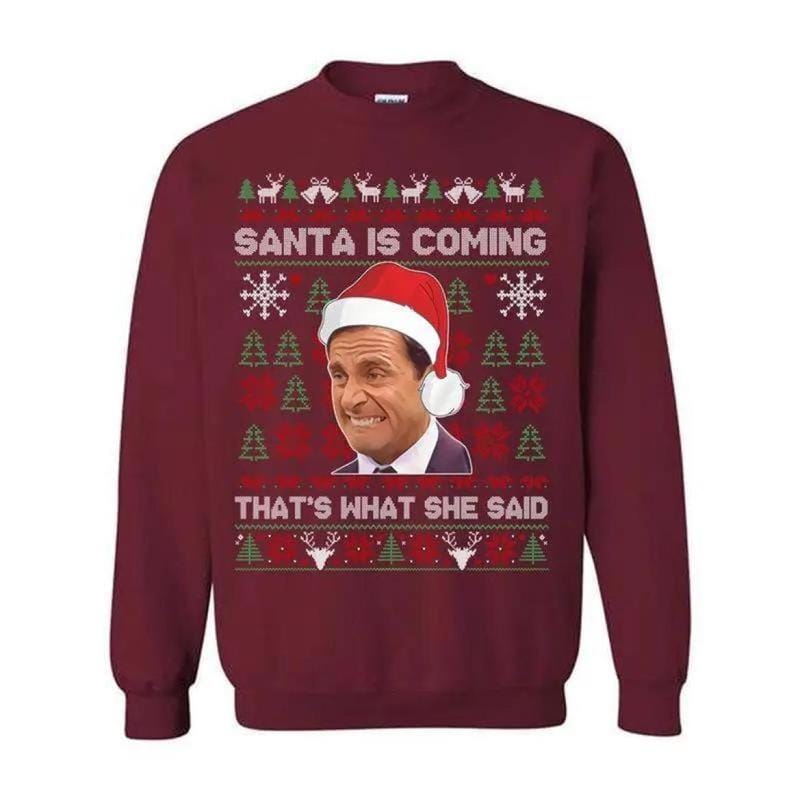 Michael Scott That's What She Said Christmas T-Shirt, The Office Funny Xmas Sweatshirt, Ugly Holiday Hoodie, Gift for Men &