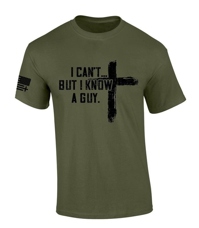 Mens Christian Tshirt I Can't But I Know A Guy Cross Short Sleeve T-shirt Fabric Menswear