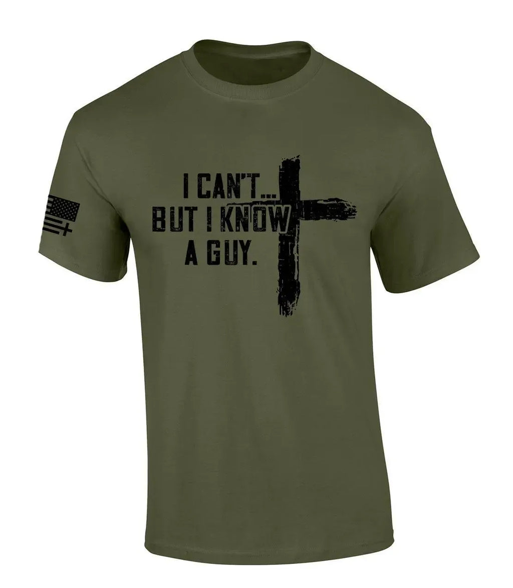 Mens Christian Tshirt I Can't But I Know A Guy Cross Short Sleeve T-shirt Fabric Menswear