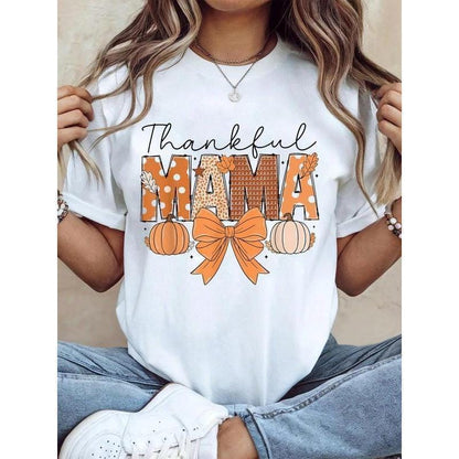 100% Cotton Thanksgiving Graphic Women T Shirt Thankful Mama Coquette Fall Pumpkin Spice Thanksgiving Women T-Shirt walk  by  faith  tee Flower Print Casual T-Shirt Unisex Horror Movie Villains Asymmetrical Long Sleeve Cami Top Elegant Blue Long Sleeve To