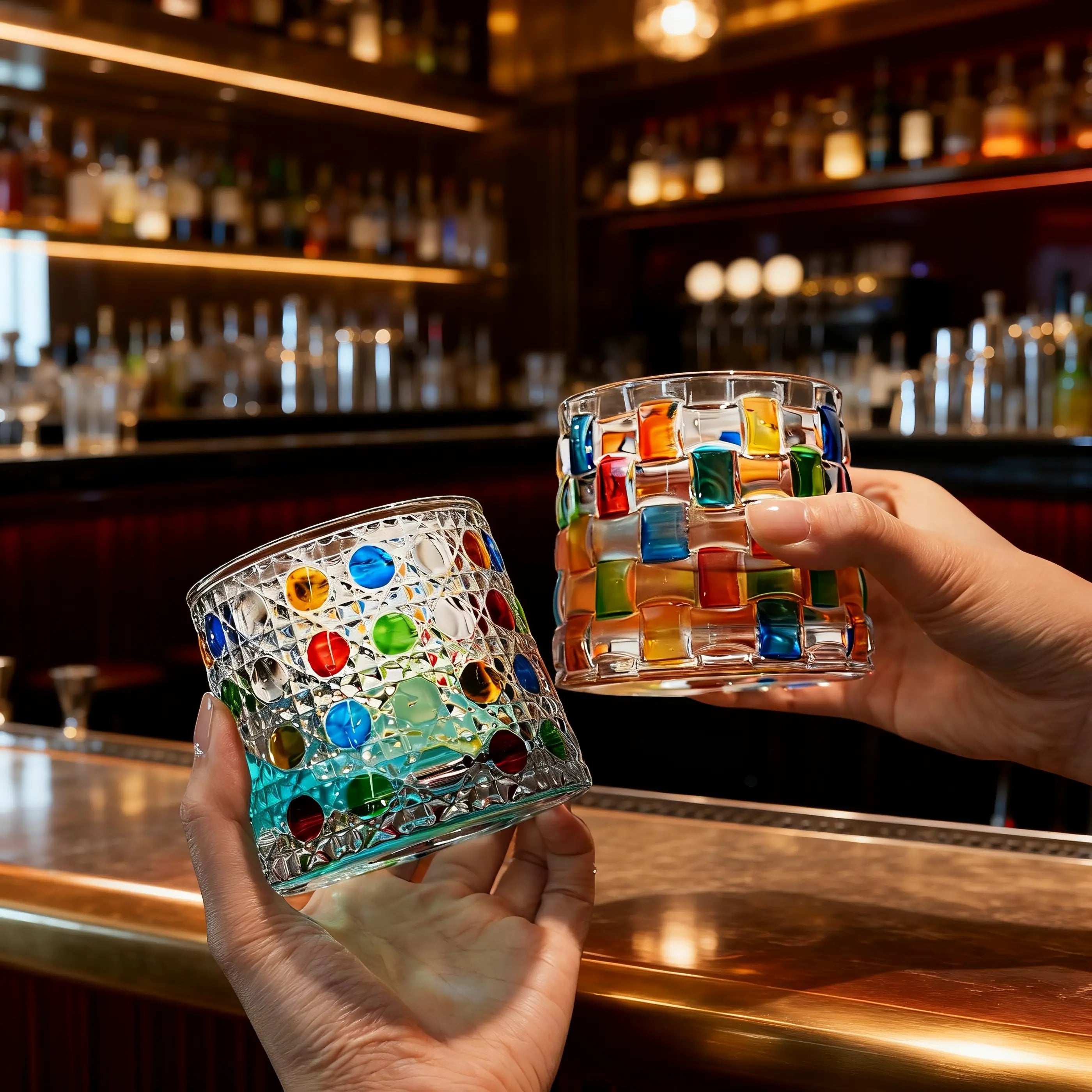 Hand-Painted Embossed Rotating Whiskey Glass – Minimal Luxury Crystal Tumbler with Smooth Spin Design