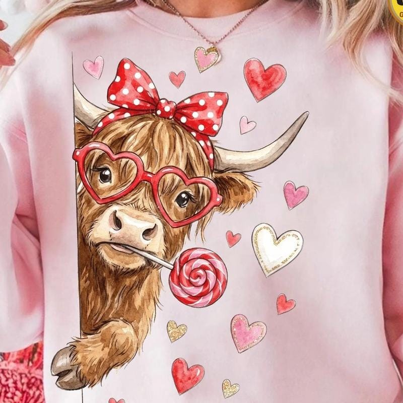 Funny Valentine Highland Cow Sweatshirt/ T-Shirt