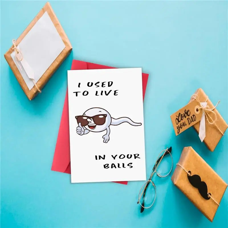Cute First Fathers Day/ Parents day Card for New Dad, Two-sided 1st Fathers Day Gift from Baby Girl Boy, I Used to Live in Your Balls # Parents Day card