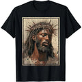 Black Jesus Shirt Face Of Jesus Cross With Crown Of Thorns T-Shirt