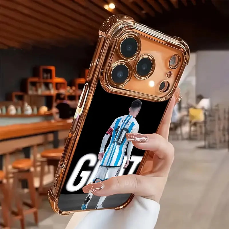 Electroplated Transparent Airbag Case for iPhone 17–11 – Anti-Drop Football Player Phone Cover