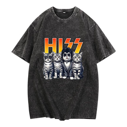 Cute Hiss Cats Rock Kittens Kitty Rocking Music Cat Lovers Men T-Shirt men woman unisex tee Shortsleeve Casual Graphic Fashion