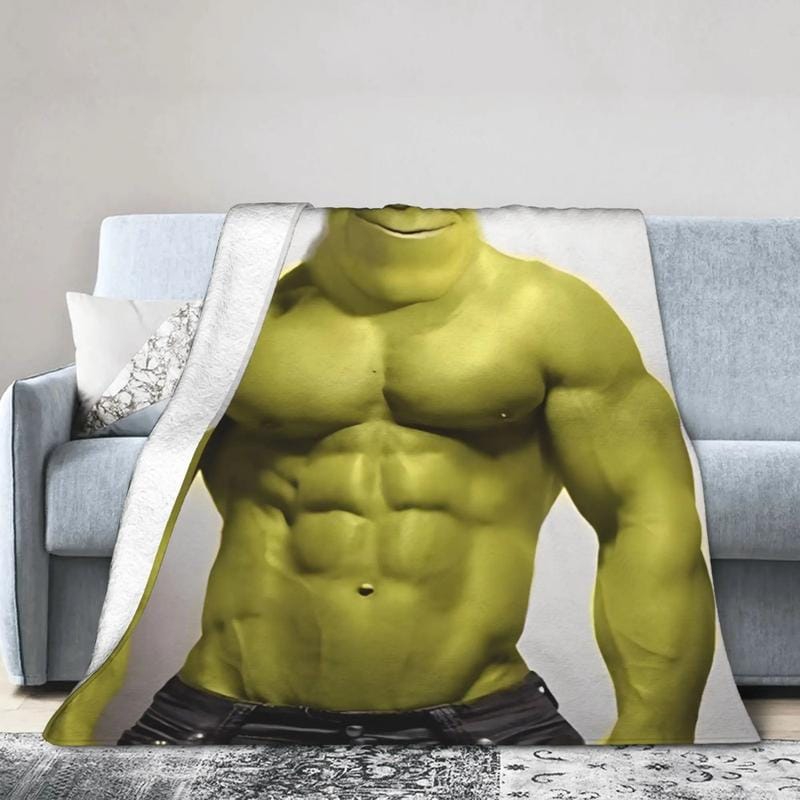 Funny Meme Shrek Muscle Throw Blanket