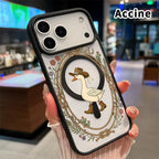 Cute Western Cowboy Goose Clear Magnetic Phone Case - Vintage Floral Prairie Pattern Shockproof Acrylic Cover for iPhone Series