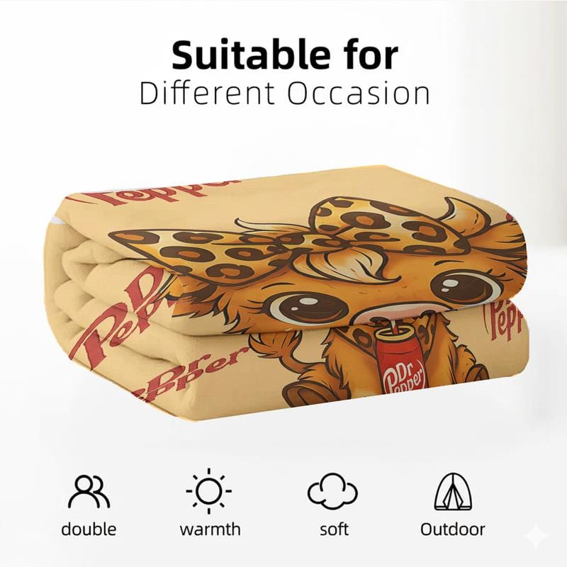 Niedliche Kuscheldecke mit Hochlandrind-Motiv, Dr. Pepper-weiche, warme Decke, ideal für klimatisierte Räume, als gemütliche Kuscheldecke für Zuhause, Büro, Reisen und Camping – das perfekte Weihnachtsgeschenk!