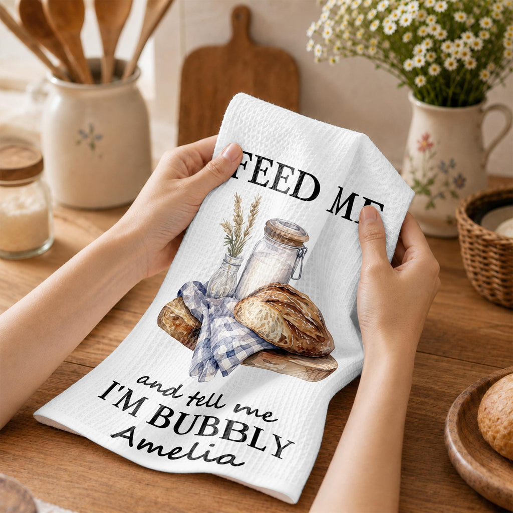 Feed Me Bubbly, Personalized Kitchen Towel, Gift for Sourdough Lovers - 4