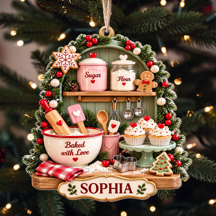 Baked With Love Mixing Bowl, Custom Wood Ornament, Gift For Bakers