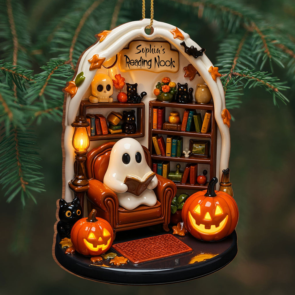Create Your Own Personalized Reading Nook With Ghost and Pumpkin,Custom Wood Ornament,Gift For Book and Halloween Lovers - 7