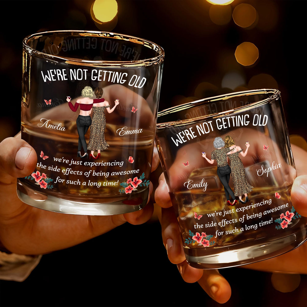 We're Not Getting Old, Personalized Whiskey Glass, Gift For Besties - 3