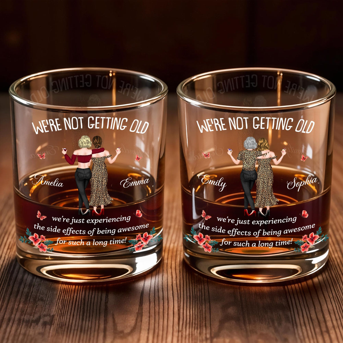 We're Not Getting Old, Personalized Whiskey Glass, Gift For Besties - 7