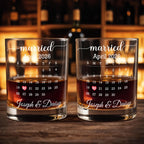 Married Custom Calendar, Personalized Whiskey Glass, Gift for Couples - 2