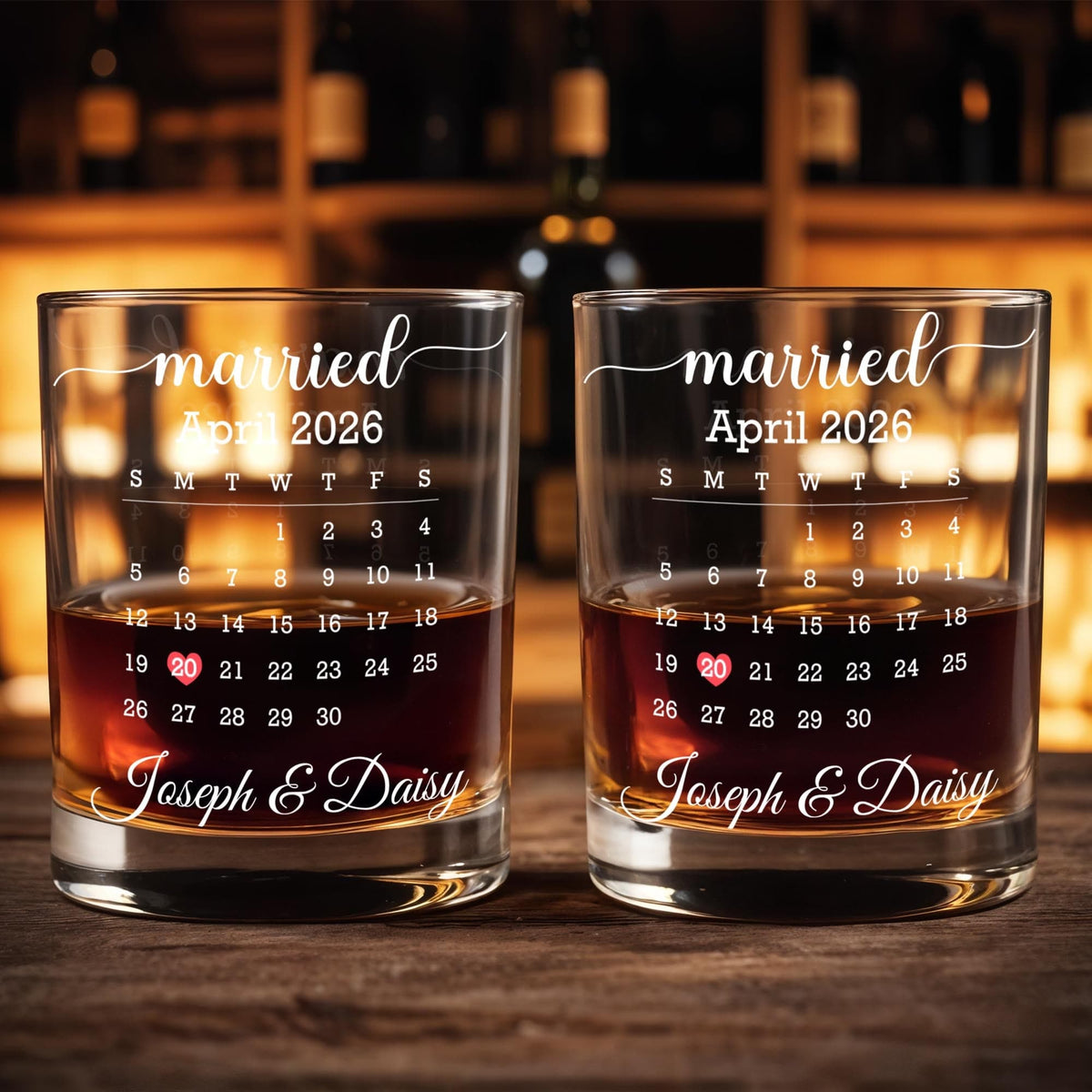 Married Custom Calendar, Personalized Whiskey Glass, Gift for Couples - 2