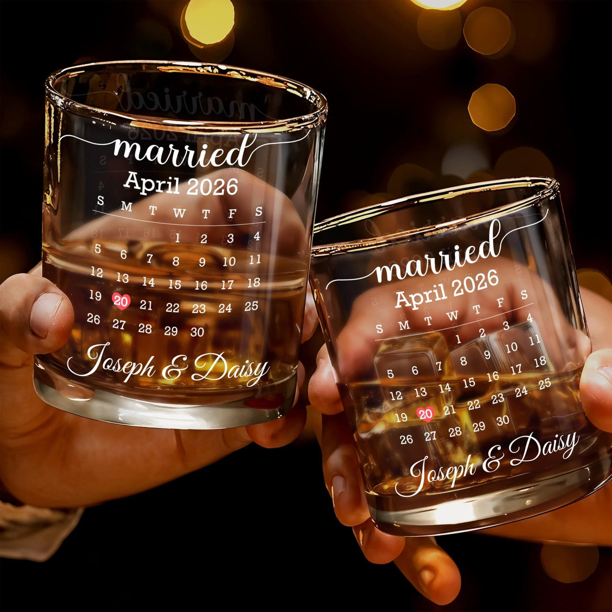 Married Custom Calendar, Personalized Whiskey Glass, Gift for Couples - 3