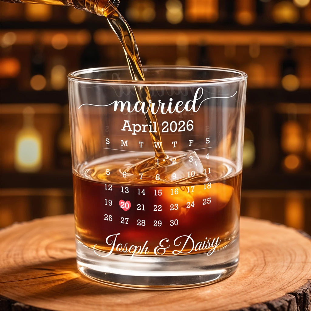 Married Custom Calendar, Personalized Whiskey Glass, Gift for Couples - 4