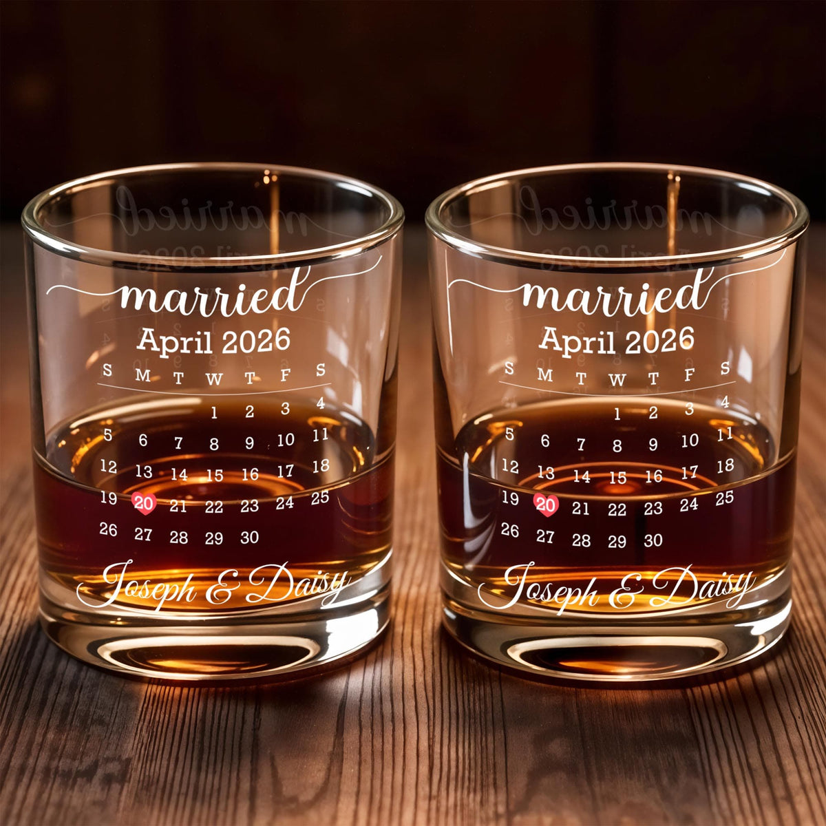 Married Custom Calendar, Personalized Whiskey Glass, Gift for Couples - 7