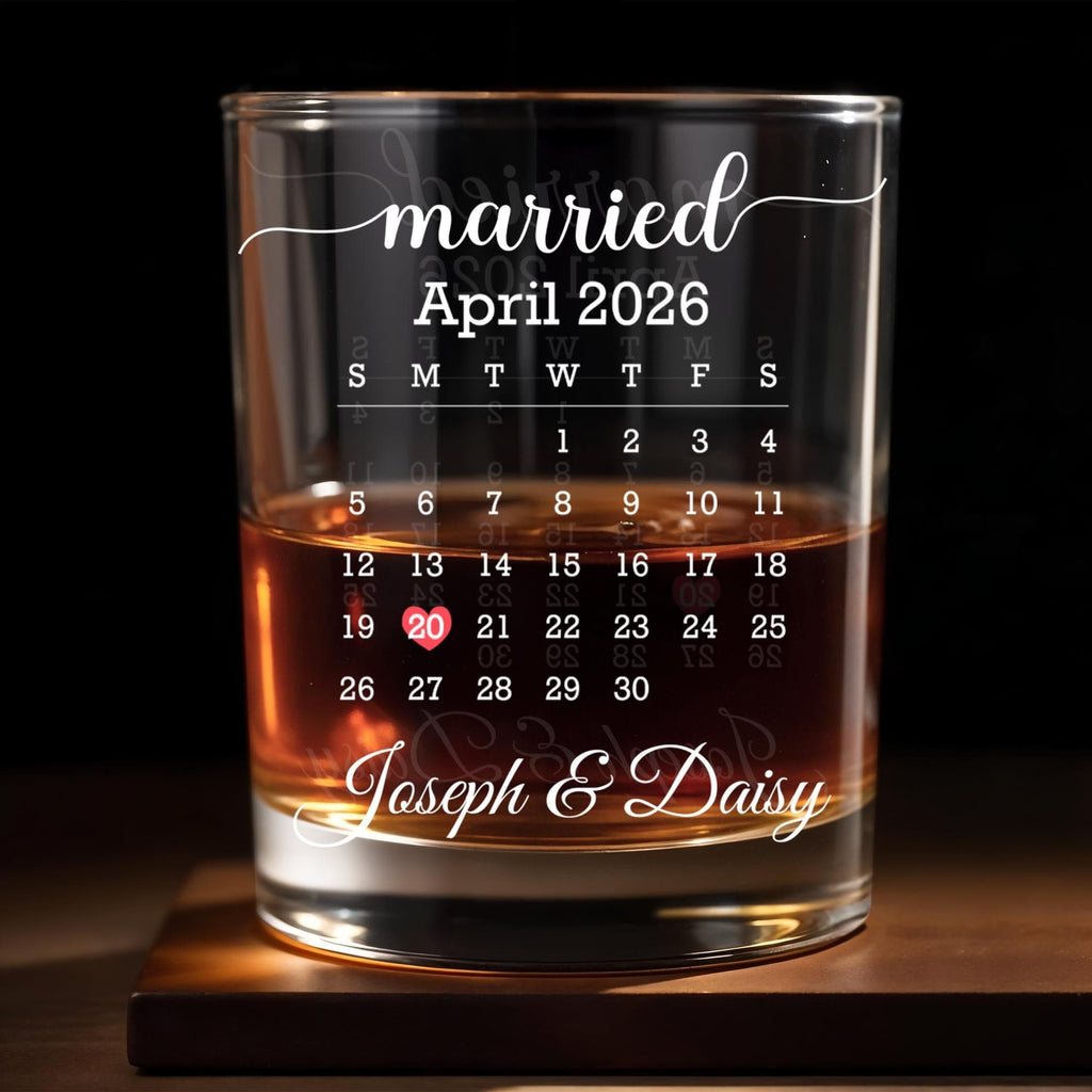 Married Custom Calendar, Personalized Whiskey Glass, Gift for Couples - 8