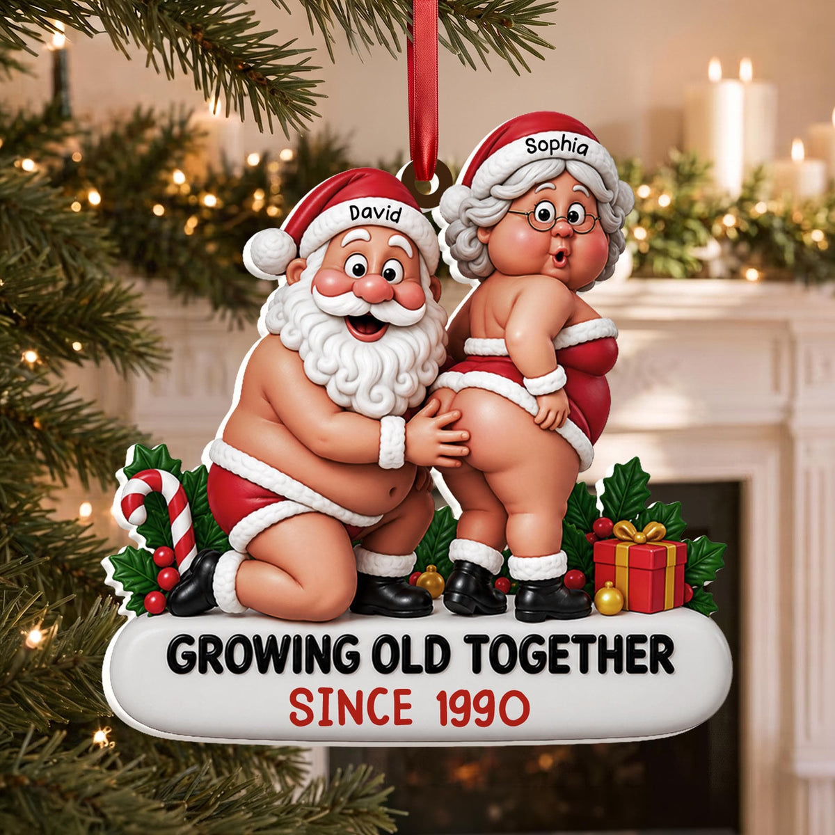 Growing Old Together, Personalized 3D Relief White Acrylic Ornament, Gift For Couples - 2