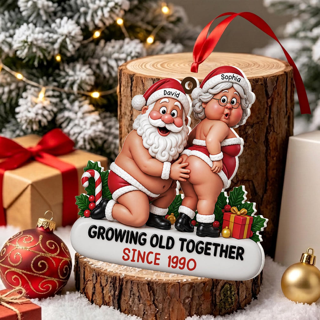 Growing Old Together, Personalized 3D Relief White Acrylic Ornament, Gift For Couples - 3