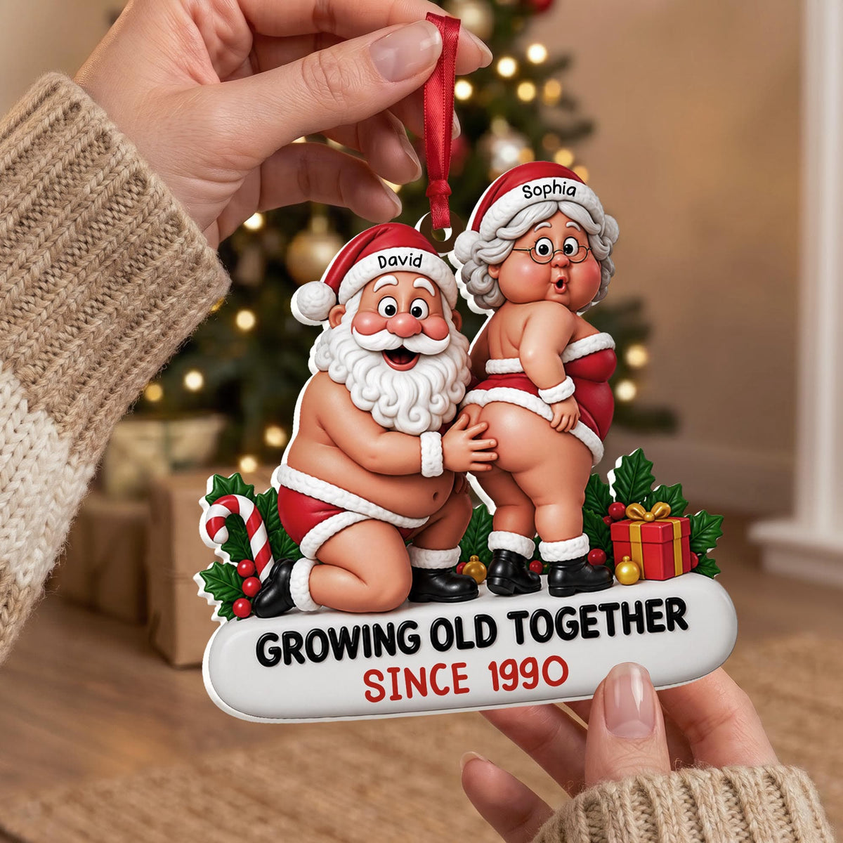 Growing Old Together, Personalized 3D Relief White Acrylic Ornament, Gift For Couples - 7