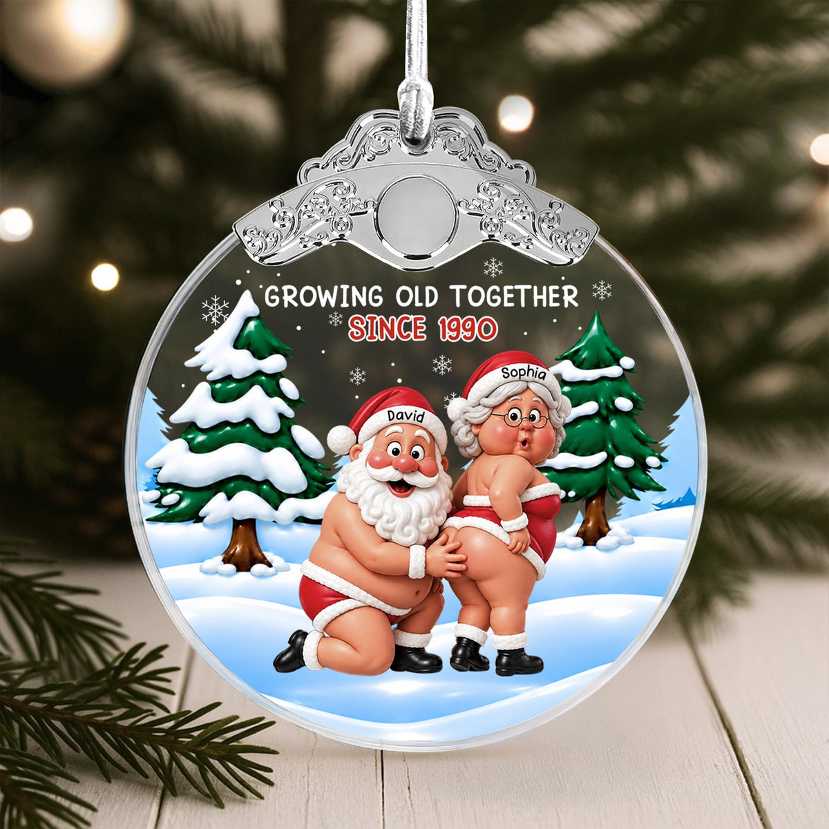 Growing Old Together, Personalized Glass Ornament, Gift For Couples - 1
