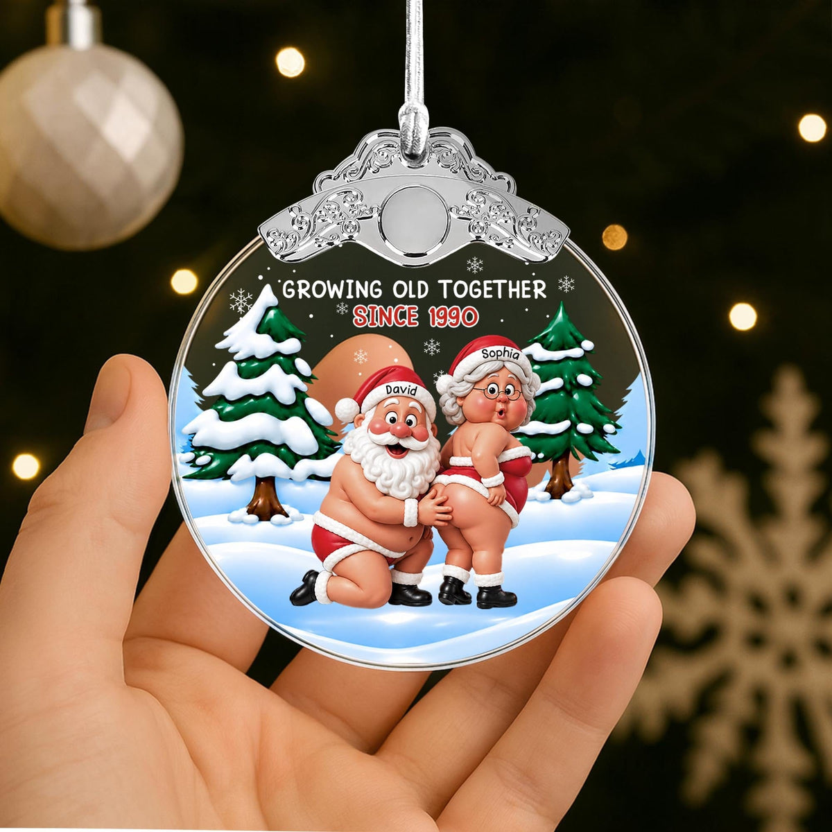Growing Old Together, Personalized Glass Ornament, Gift For Couples - 3