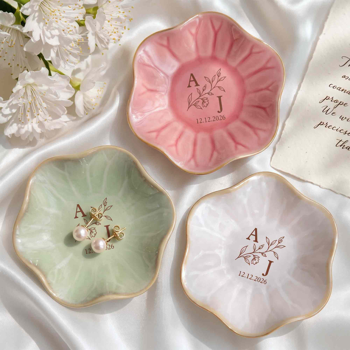 Our Monogram Floral, Personalized Lotus Jewelry Dish, Gift For Couples - 1