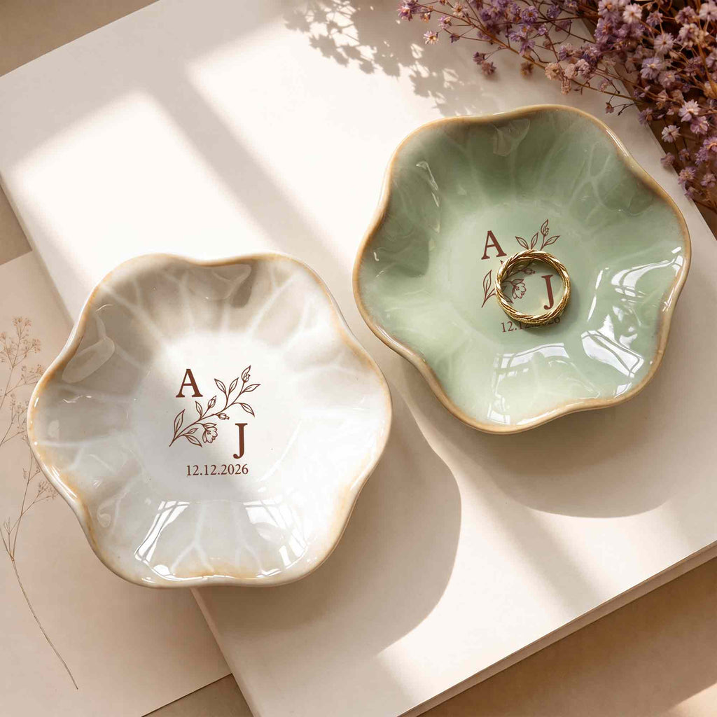Our Monogram Floral, Personalized Lotus Jewelry Dish, Gift For Couples - 5