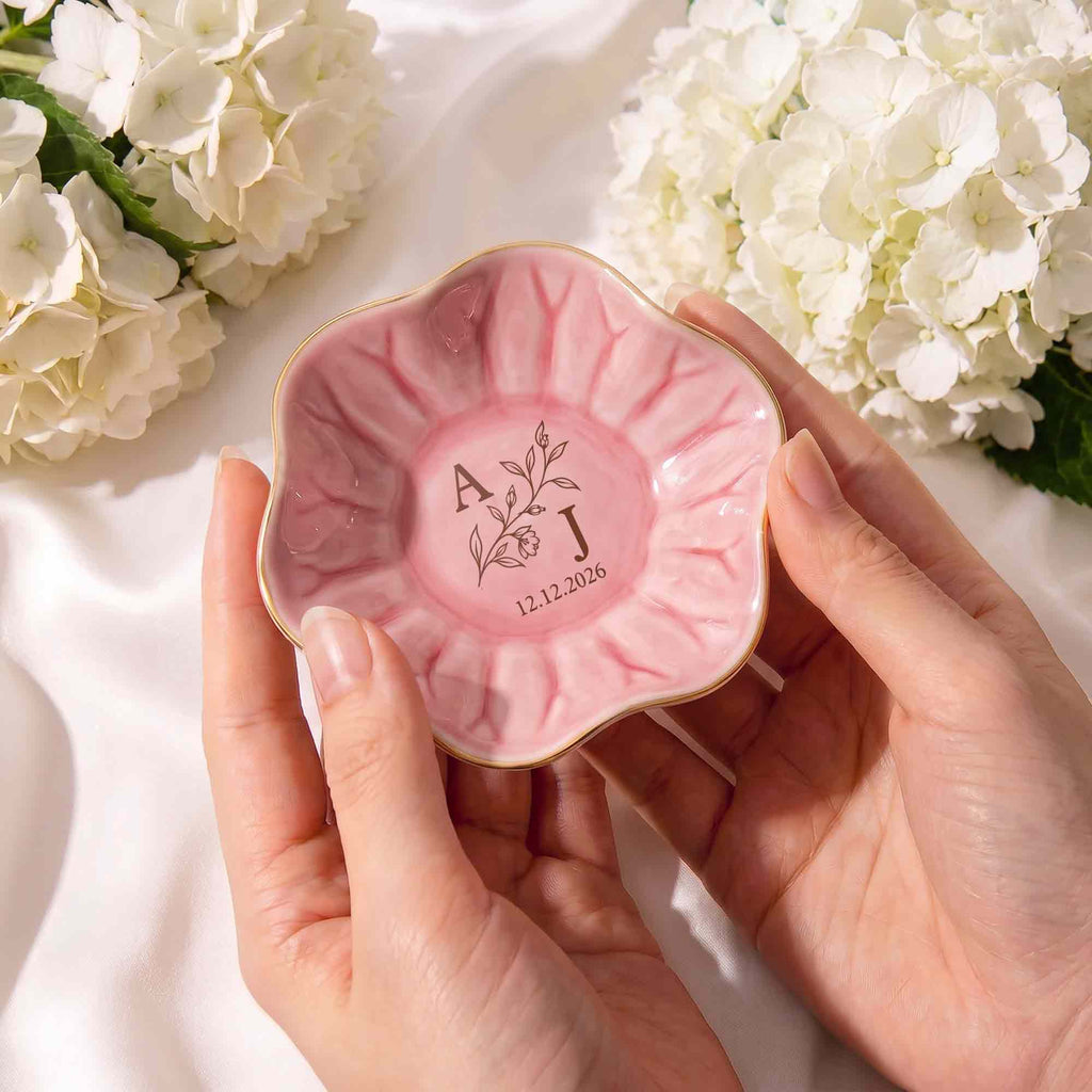 Our Monogram Floral, Personalized Lotus Jewelry Dish, Gift For Couples - 9