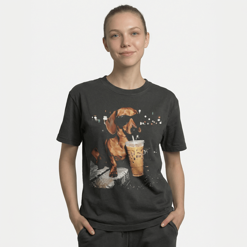 Dachshund Drinking Iced Coffee Vintage T-shirt