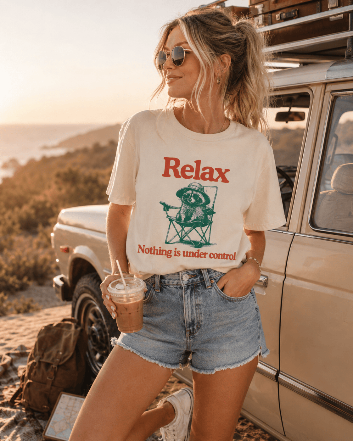 Chill Raccoon Vintage T-Shirt | Funny Relaxed Trash Panda Summer Tee