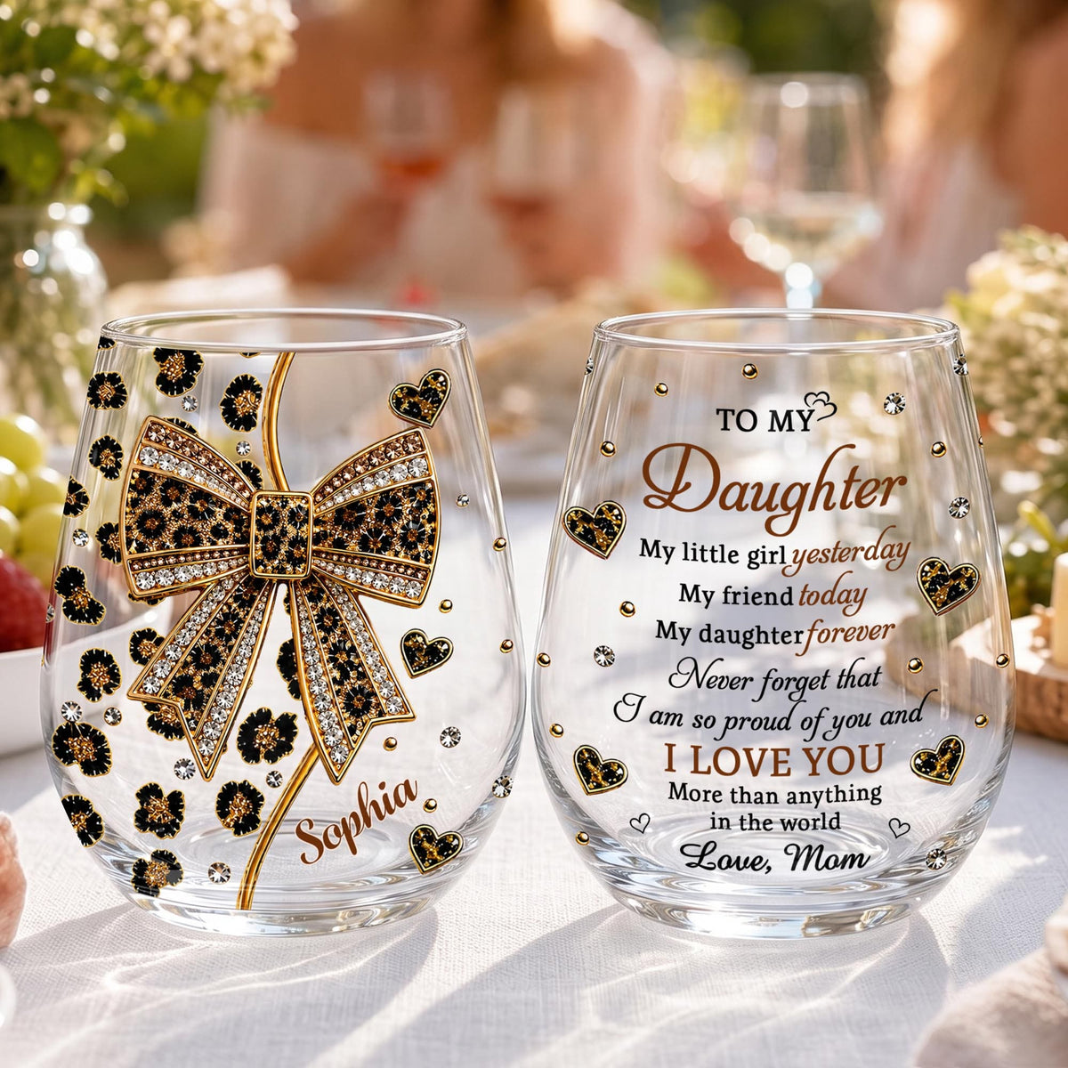 To My Daughter, Personalized Stemless Wine Glass, Gift For Daughter - 1