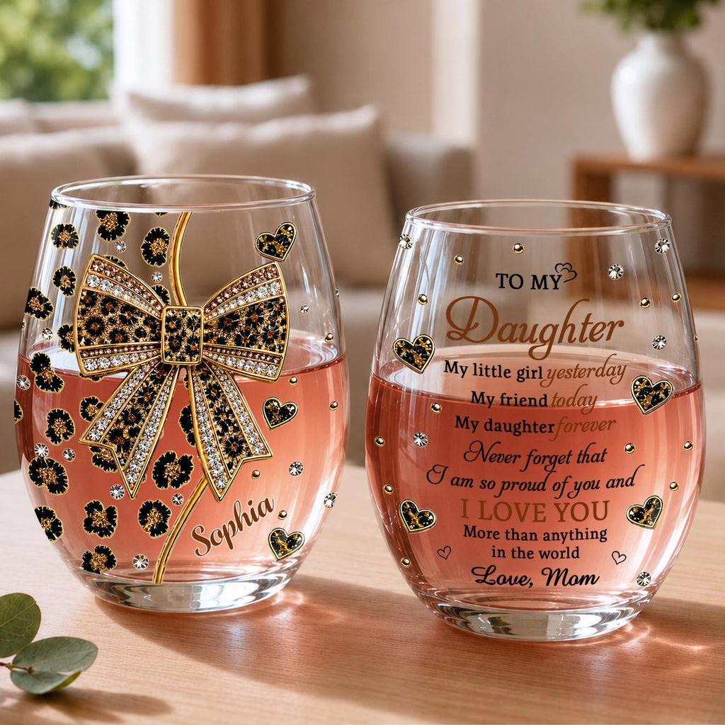To My Daughter, Personalized Stemless Wine Glass, Gift For Daughter - 2