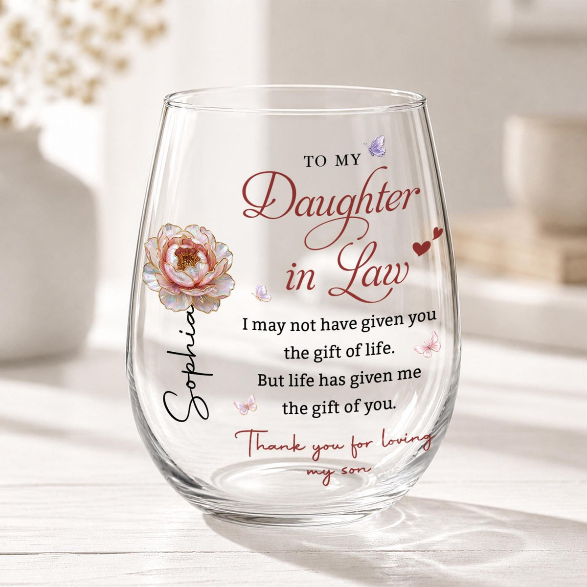 To My Daughter In Law Personalized Wine Glass, Gift For Daughter In Law - 2