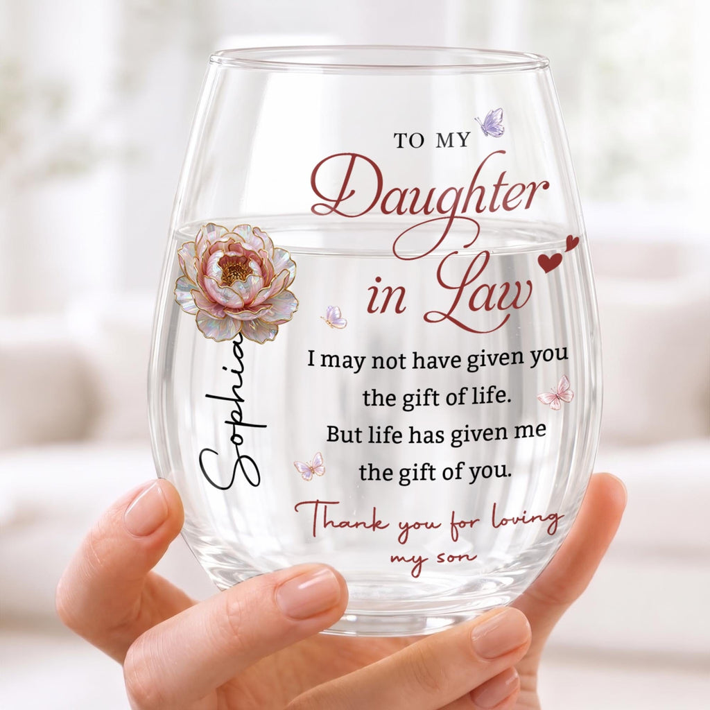 To My Daughter In Law Personalized Wine Glass, Gift For Daughter In Law - 1