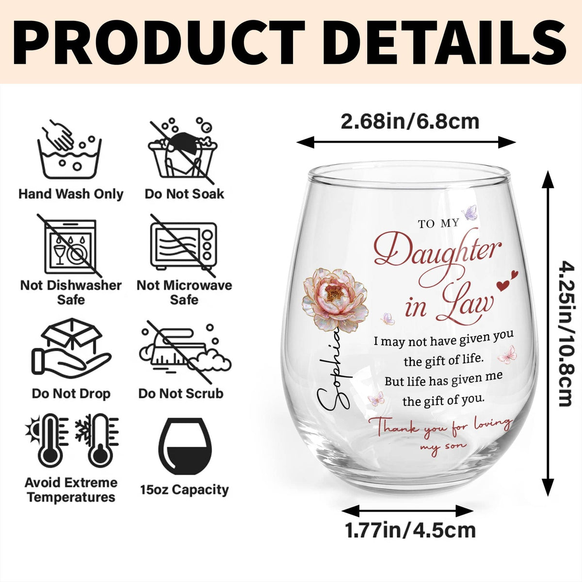 To My Daughter In Law Personalized Wine Glass, Gift For Daughter In Law - 7