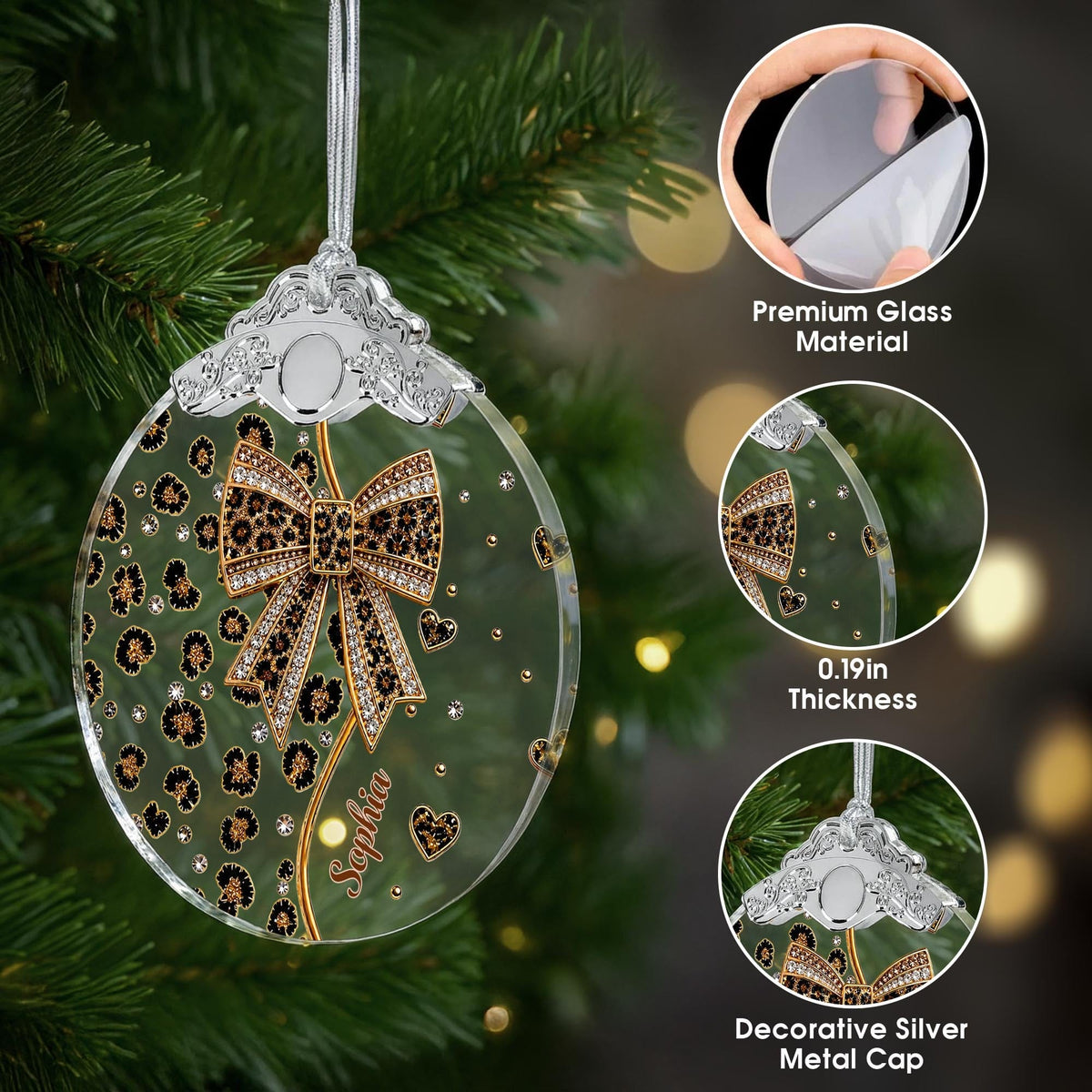 A Touch Of Wild Elegance, Personalized Glass Ornament, Gift For Her - 7
