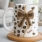 Elegant Leopard Print Bow, Coffee Mug, Gift For Wife and Fashion Lovers - 8