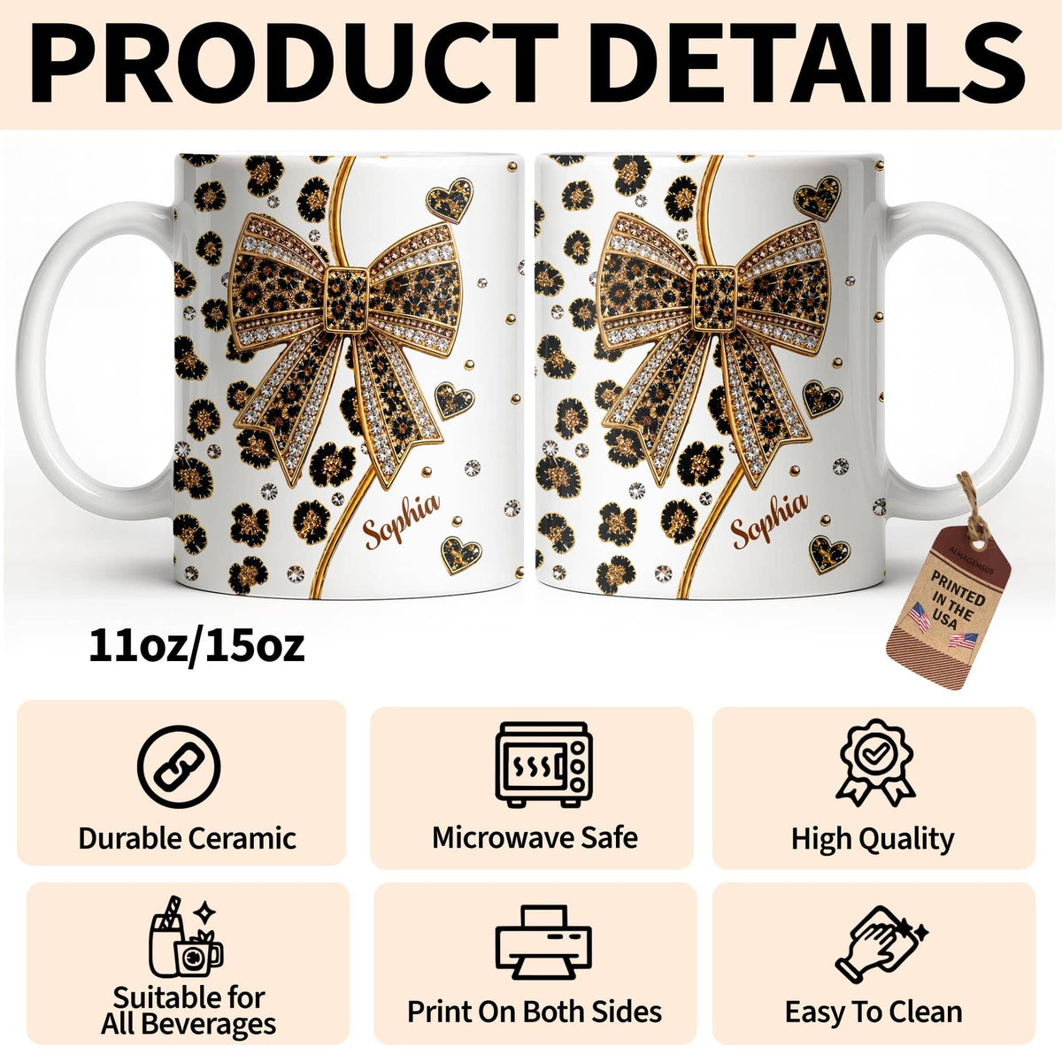 Elegant Leopard Print Bow, Coffee Mug, Gift For Wife and Fashion Lovers - 13