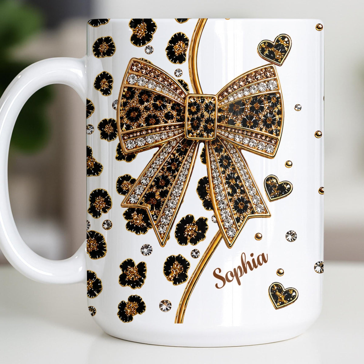 Elegant Leopard Print Bow, Coffee Mug, Gift For Wife and Fashion Lovers - 11