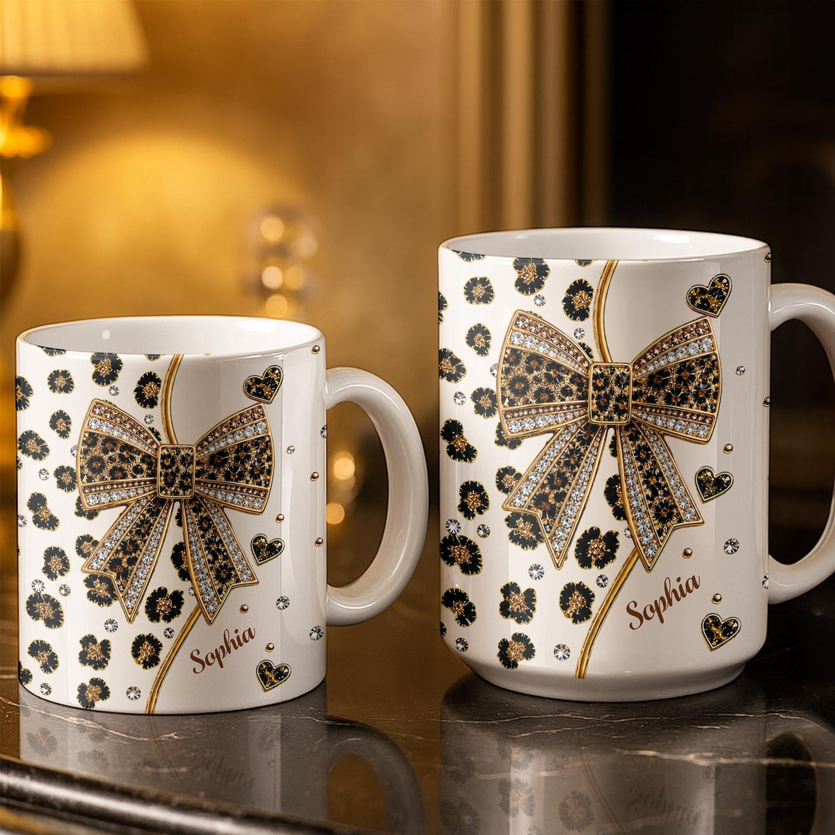 Elegant Leopard Print Bow, Coffee Mug, Gift For Wife and Fashion Lovers - 2
