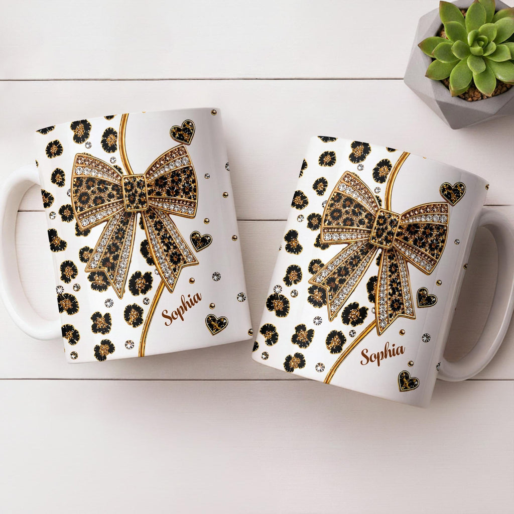 Elegant Leopard Print Bow, Coffee Mug, Gift For Wife and Fashion Lovers - 6
