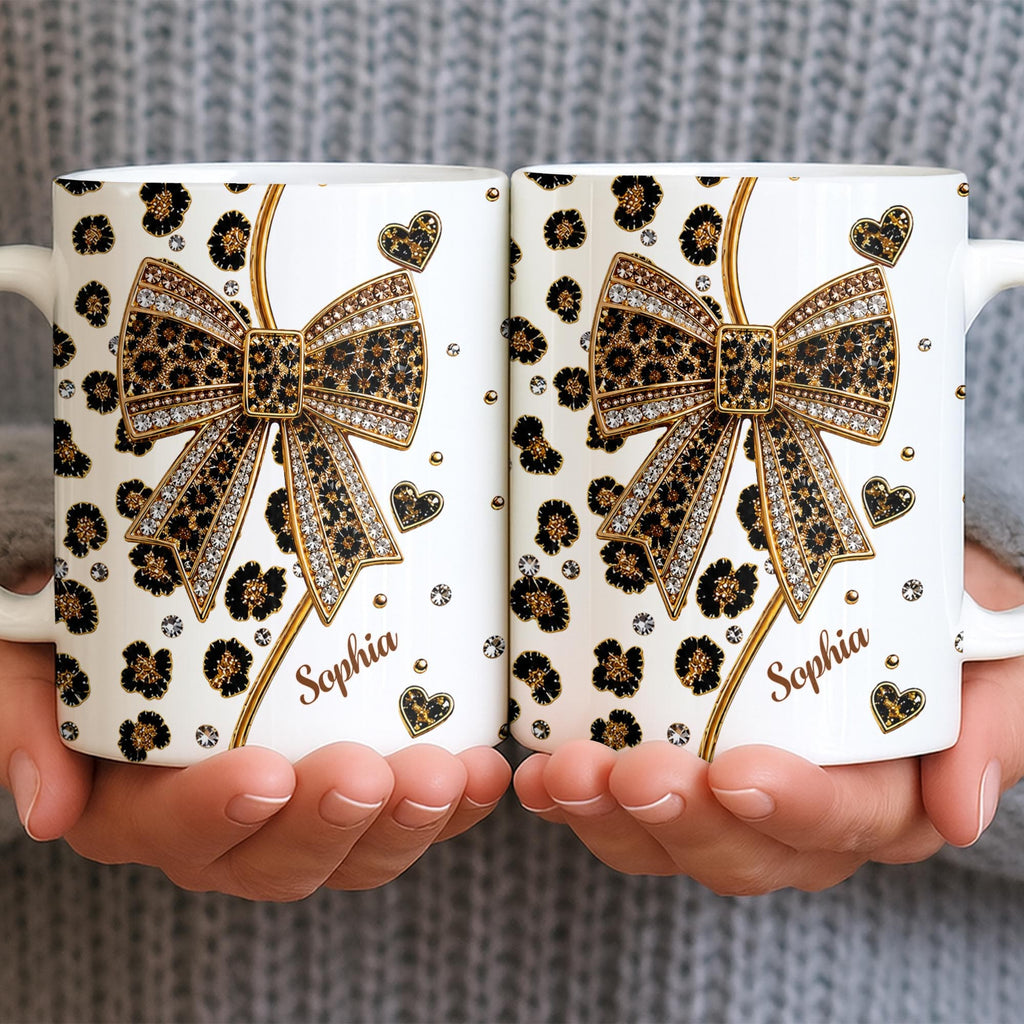 Elegant Leopard Print Bow, Coffee Mug, Gift For Wife and Fashion Lovers - 5