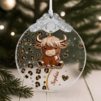 Cute Highland Cow, Personalized Glass Ornament, Gift For Cow Lovers - 1